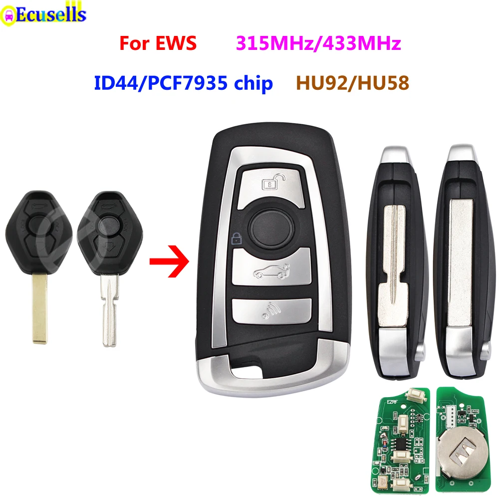 Flip 3 Button 315MHZ 433MHZ Remote Key Fob ID44/ PCF7935 Chip for BMW EWS 325 330 318 525 530 540 E38 E39 E46 M5 X3 X5 HU92/HU58
