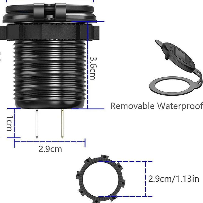 차량용 듀얼 포트 USB 소켓 고속 충전 충전기, LED 디지털 전압계 디스플레이 스위치, 차량 보트 모터용, QC3.0