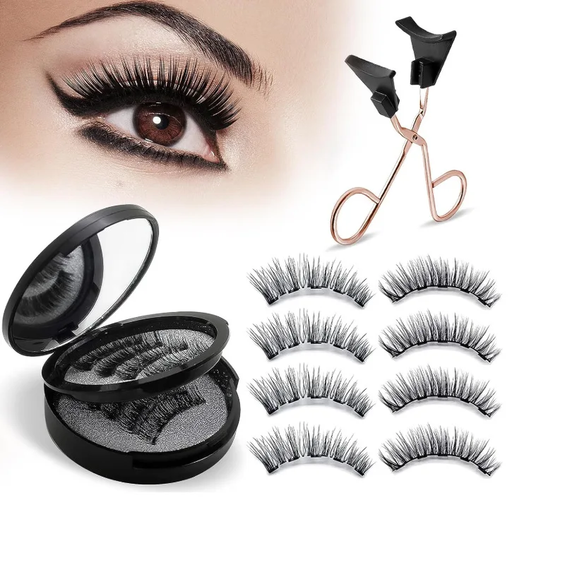 Magnetic False Eyelash Set With Eyelash Curler glue free reuseable easy wear 8pcs/12pcs 2/5 2Pairs fake eyelashes