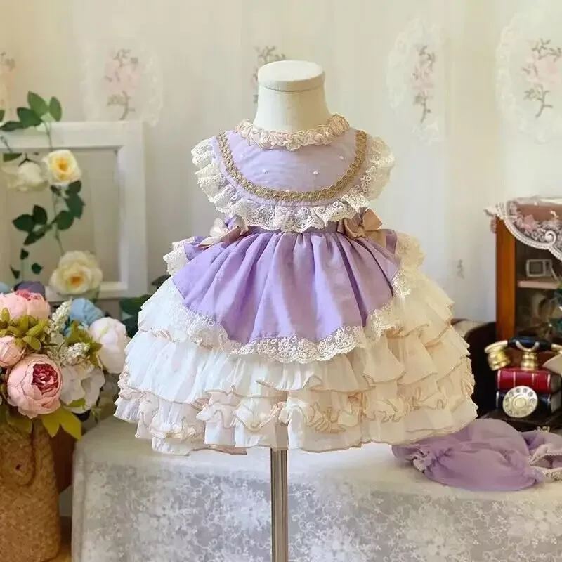 Girls Lolita Kids Summer Lace Purple Pink Green Dress Birthday Party Dress Cute Princess Doll Teen For Girls