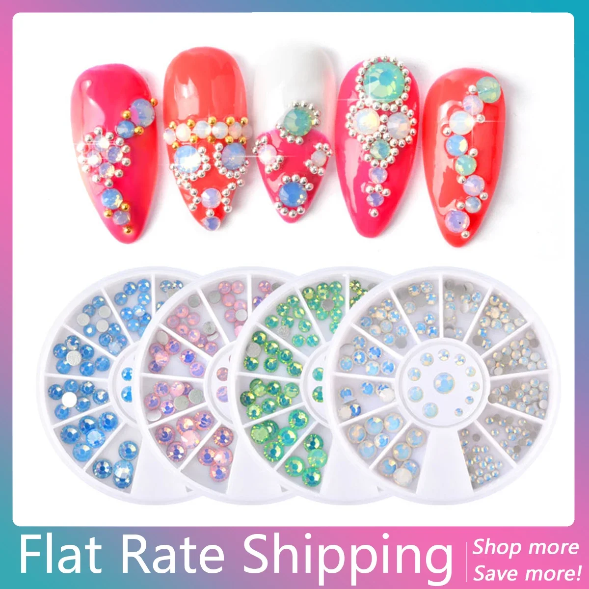 1 Box Opal Nail Rhinestones Flat Bottom Colorful Crystal Rhinestones Multi-size 3D Nail Art Decorations