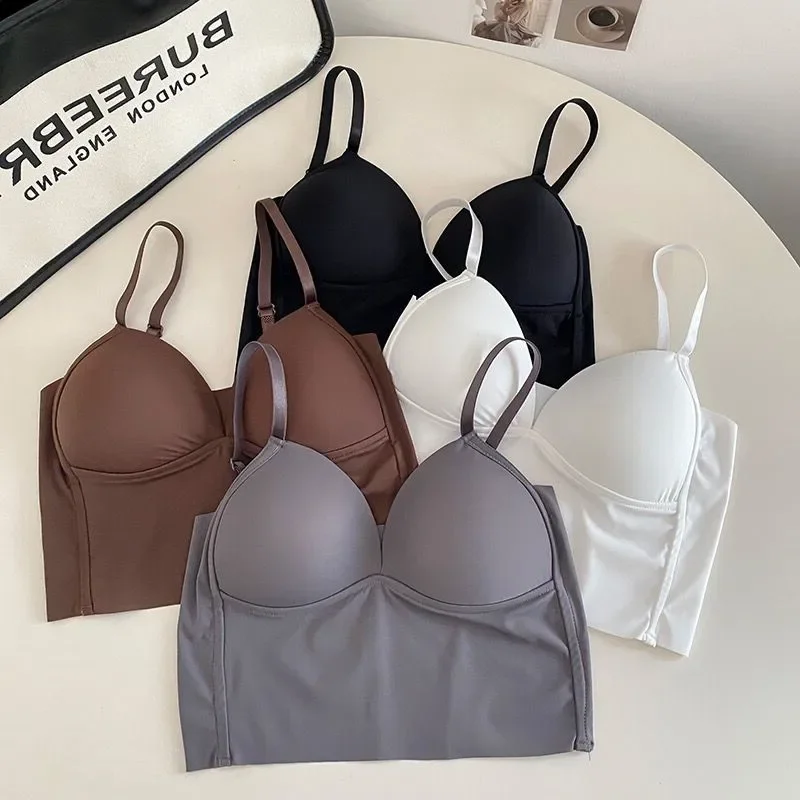 

Ice Silk Spice Girls Wrapped Breasts Short Back Halter Vest with A Small Non-trace Outside To Wear A Top Summer