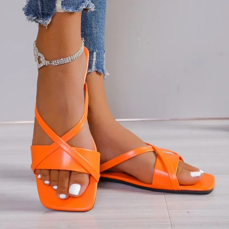 Shoes Female Hot Sale Open Toe Women's Slippers Casual Beach Slippers Women Square Toe Flat with Plus Size Women's Sandals