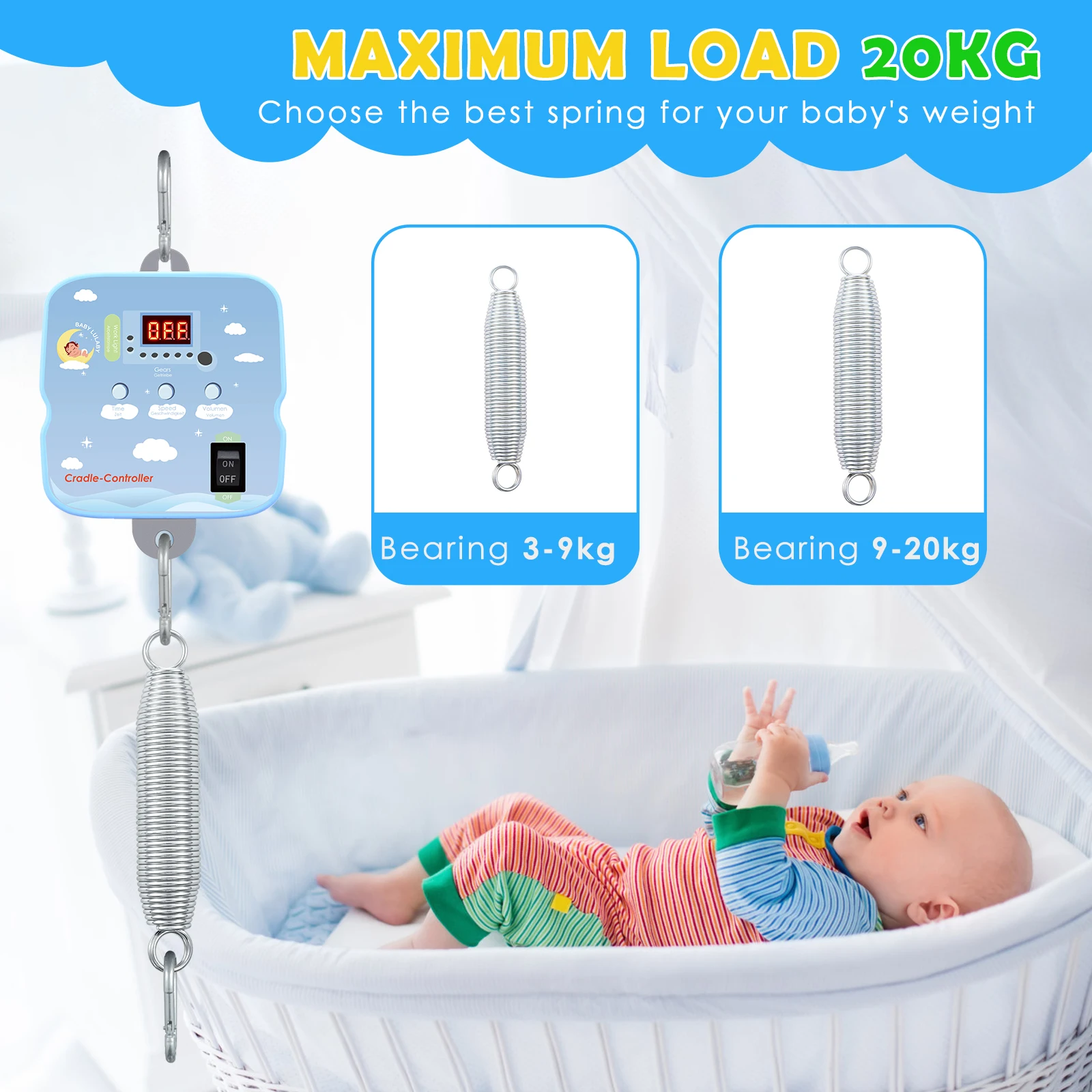 Baby Swing Controller Electric Baby Swing Controller Baby Rocker Controller with 2 Spring and Timer Adjustable Hanging Electric Cradle Control
