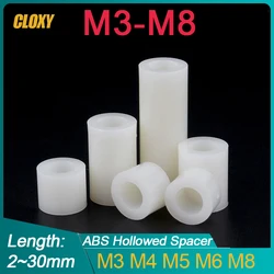 20/ 50pcs M3 M4 M5 M6 M8  White ABS Non-Threaded Hollowed Nylon Spacer Round Hollow Standoff Washer PCB Board Screw
