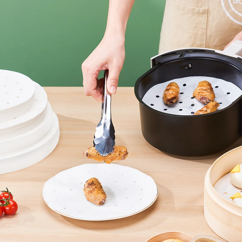 100PCS Air Fryer Steamer Liners Disposable Paper Non-Stick Steaming Basket Baking Utensils Kitchen papel Oil-absorbing Paper