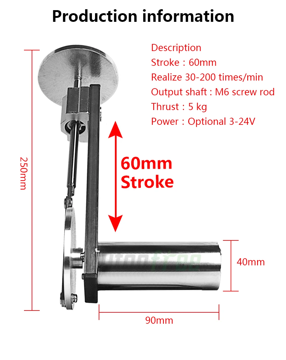 60mm Hub Mini Teleskop Linear antrieb großer Schub Ganzmetall körper Hub kolben mechanismus Motor Linear antrieb Motor – Detail 3