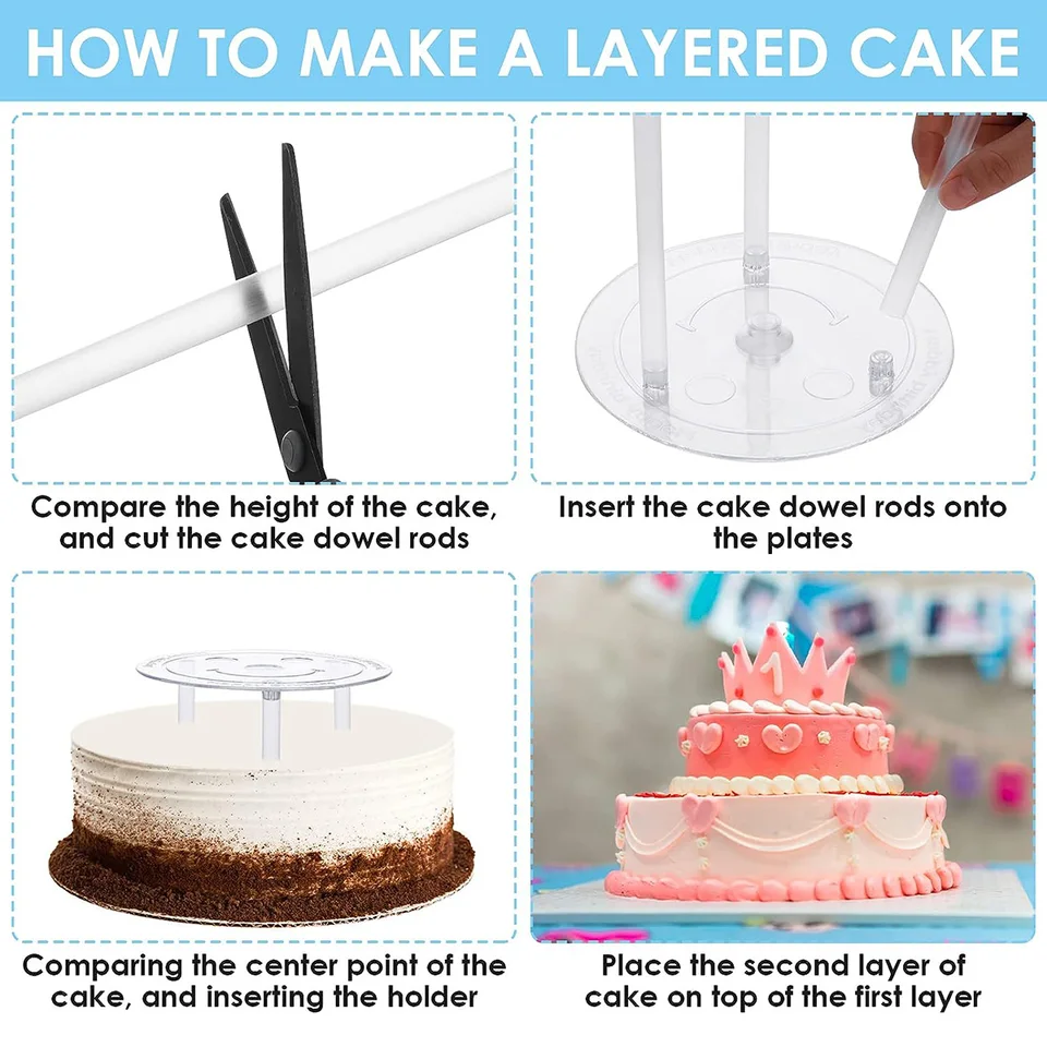 Piatto Per Torte A 5 Piani (9-26 Cm) Con 15 Tasselli In Plastica - Base Riutilizzabile Per Torte A Più Strati, Per Matrimoni E Feste
