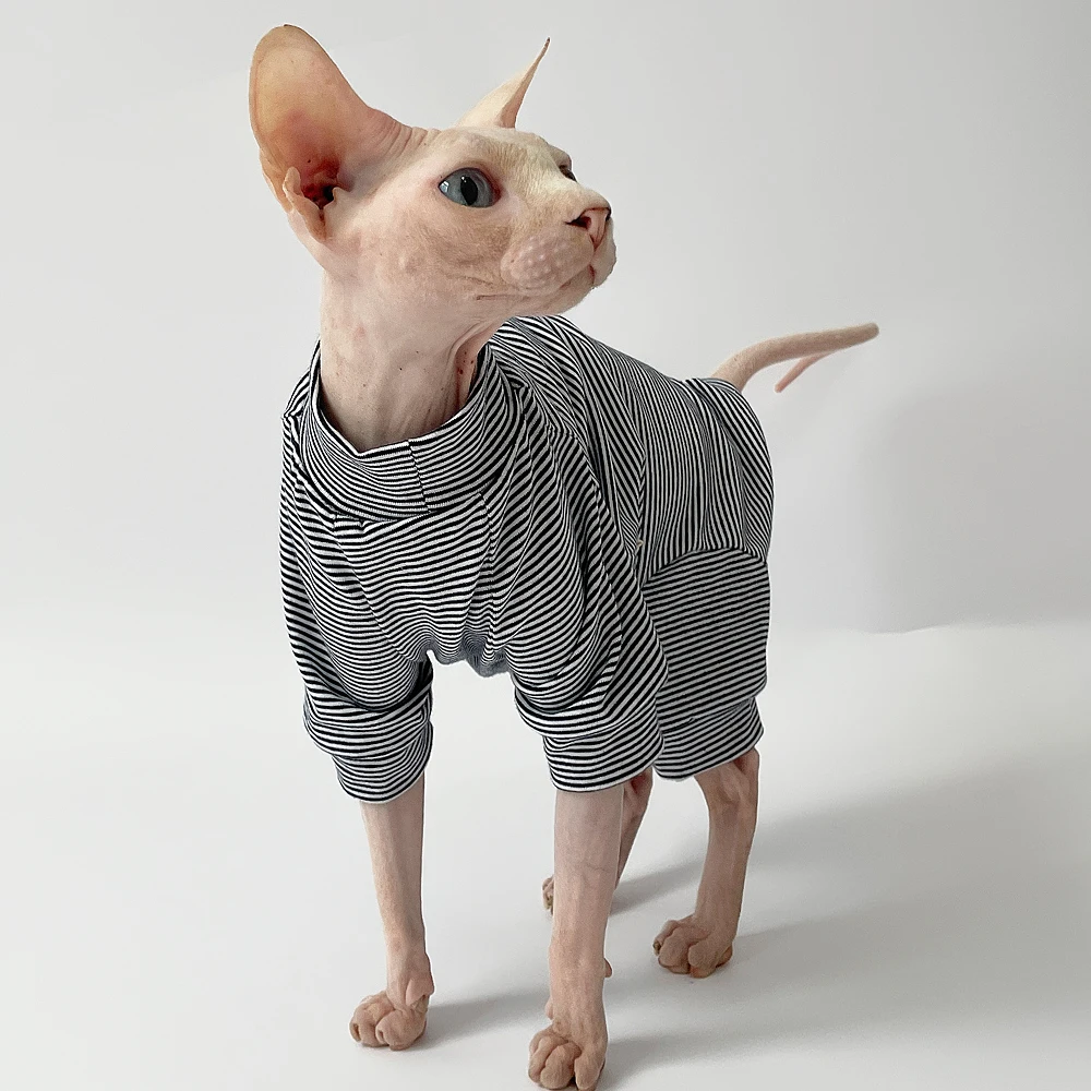 Pet Clothes Sphynx Cat Leisure Stripe 4-legged Cotton Comfortable Hairless Cat Outfits Soft Winter Warm Devon Kornish