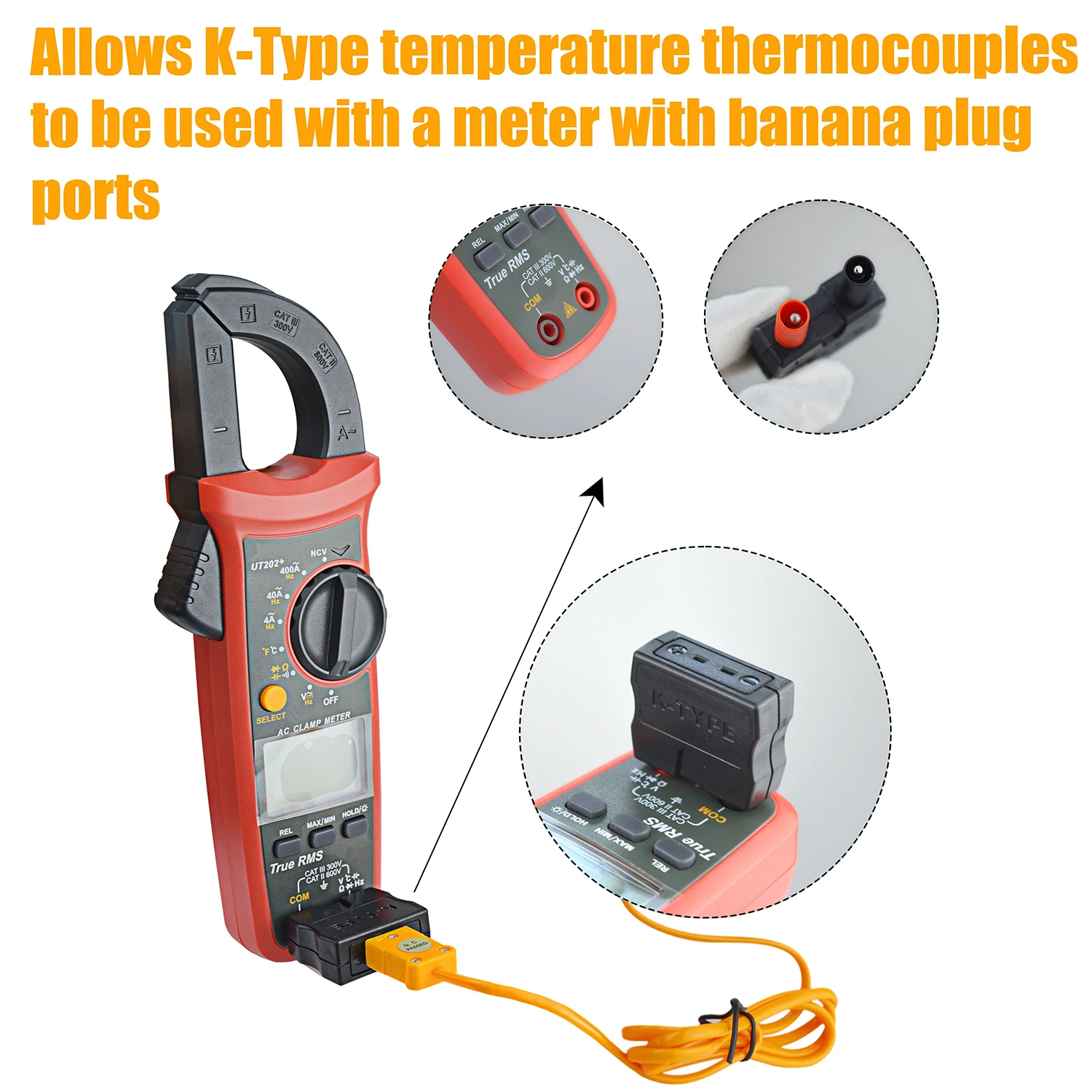 Description Picture 5 of itemZIBOO 69146 Banana Plug Adapter to K Type Thermocouple, Works with Digital Clamp and Multi Meters