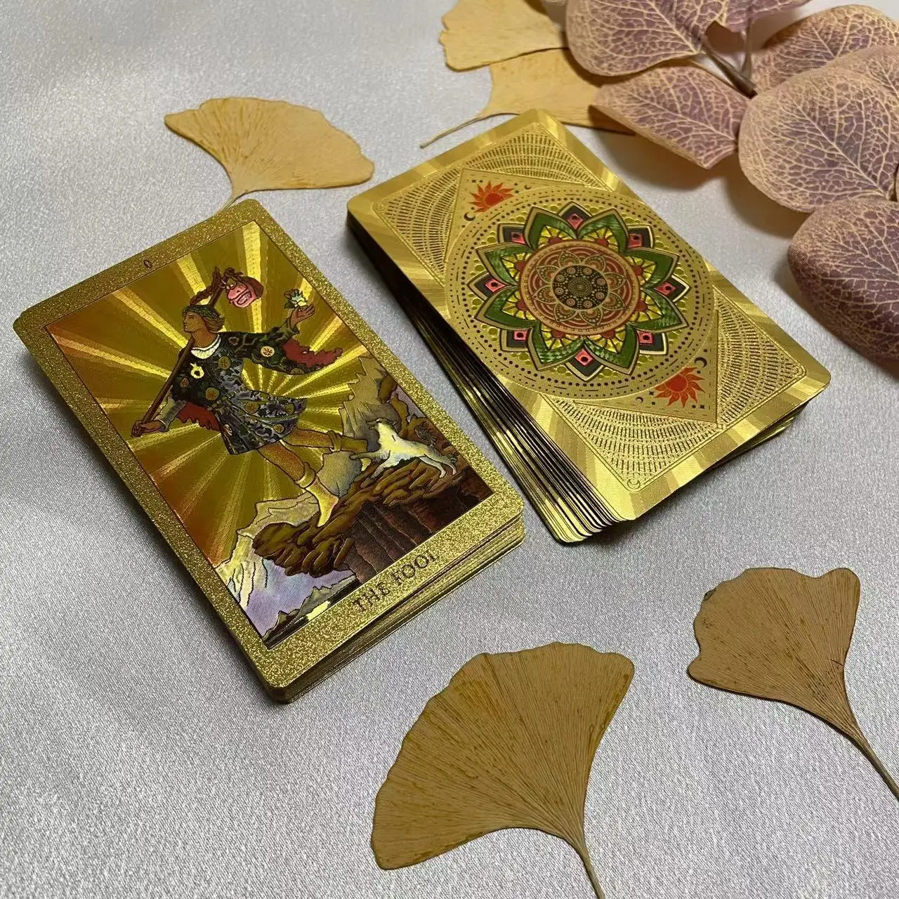 

12×7cm Waterproof High Quality Bendable Golden Oracle Tarot Deck with English Guide Standard Waite 78 Cards