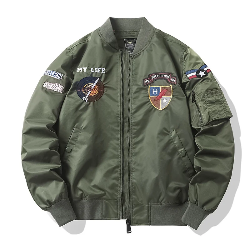 

Hip Hop Jacket Men's Pilot Heavy Embroidered Cargo Outerwear Military Air Force Baseball Bomber Men