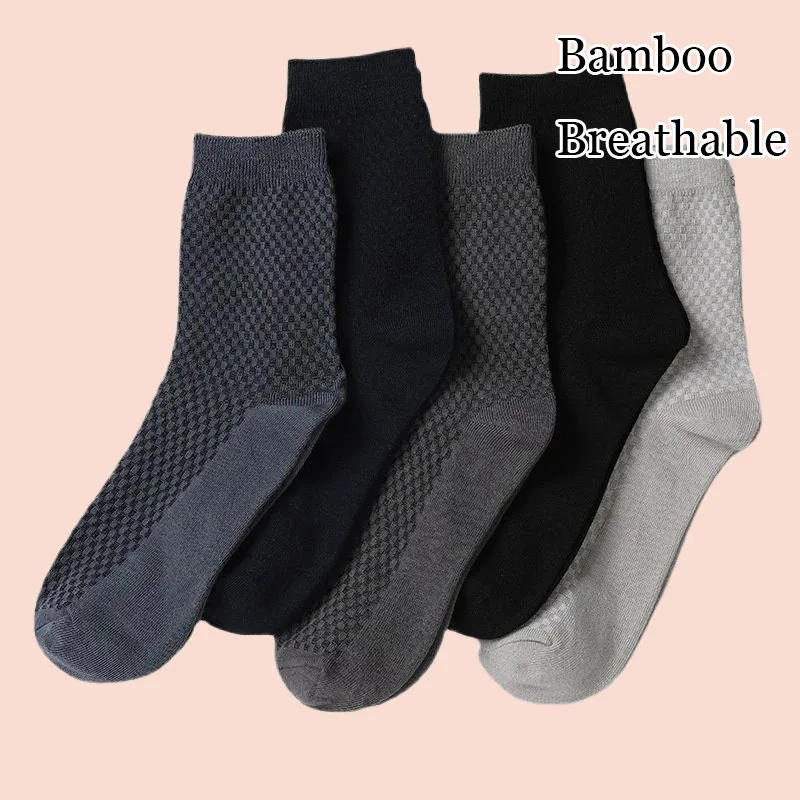 Fashion New 5 Pairs Men Bamboo Fiber Crew Socks Man High Quality Summer Winter Business Breathable Black Male Dress Ankle Socks