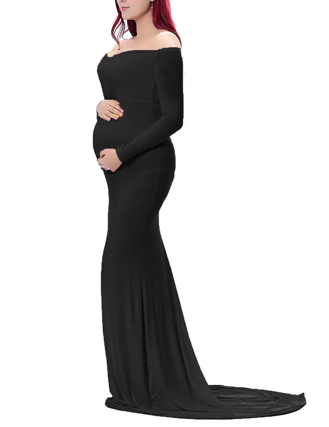 pregnant-women-photography-cloths-female-lacy-trailing-ruffle-dress-mercerized-cotton-long-sleeves-round-neck-maternity-dress