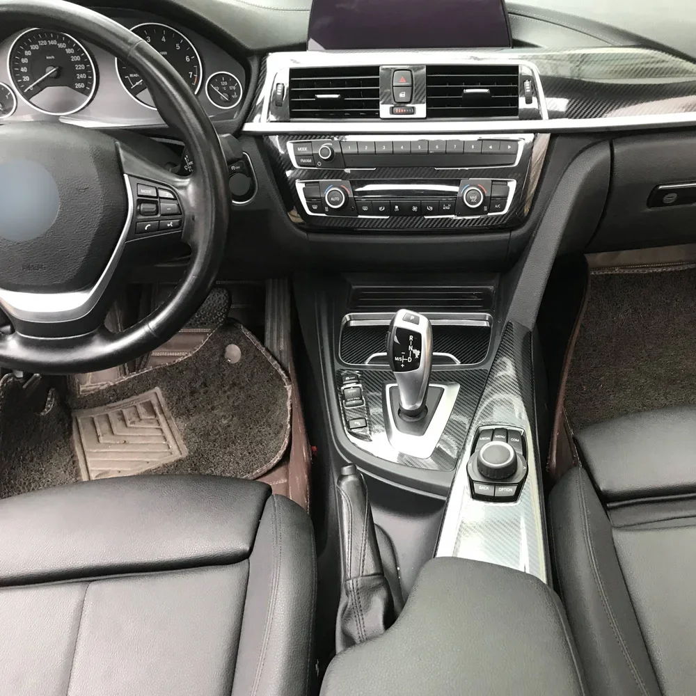 BMW 3 시리즈 F30 2013-2019용 카본 파이버 자동차 필름 인테리어 스티커 센터 콘솔 기어 대시보드 에어 도어 핸들 리프트 패널