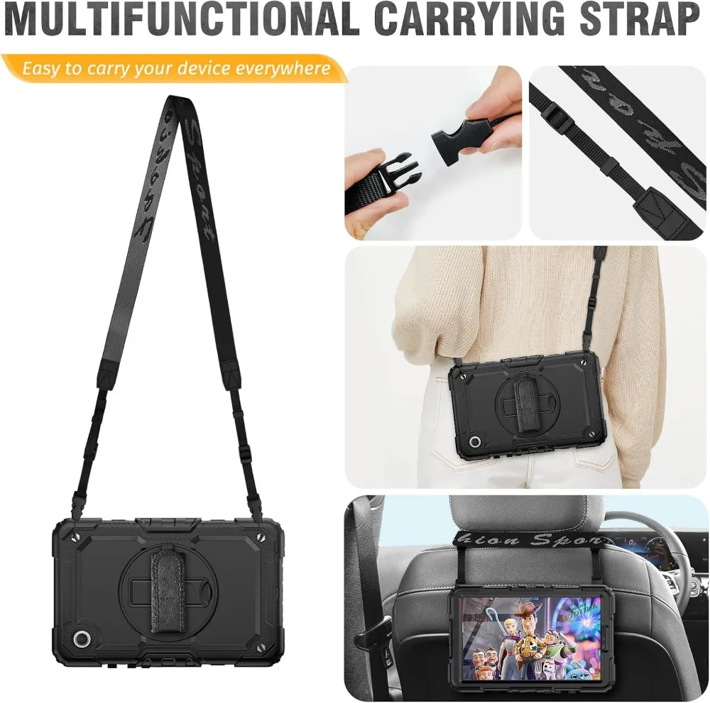 Shockproof Tablet Case with Screen Protector and Handle Strap - Full Body Protection