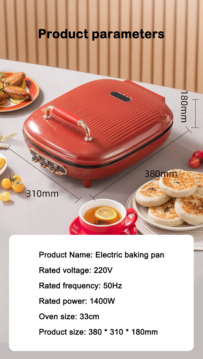 DMWD Multifunction Double Side Heating Electric Skillet 1400W Crepe Pancake Maker Pizza Pie Machine Grill BBQ Griddle Frying Pan