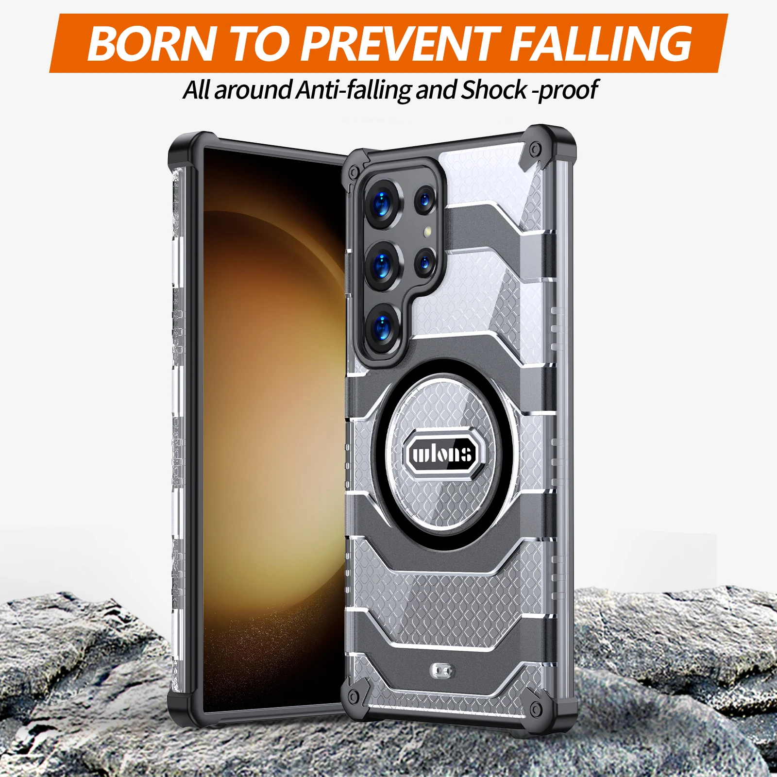 For Samsung Galaxy S24 Ultra Case Magnetic Hybird TPU Hard PC Airbag Armor Shockproof Anti-Slip Cover
