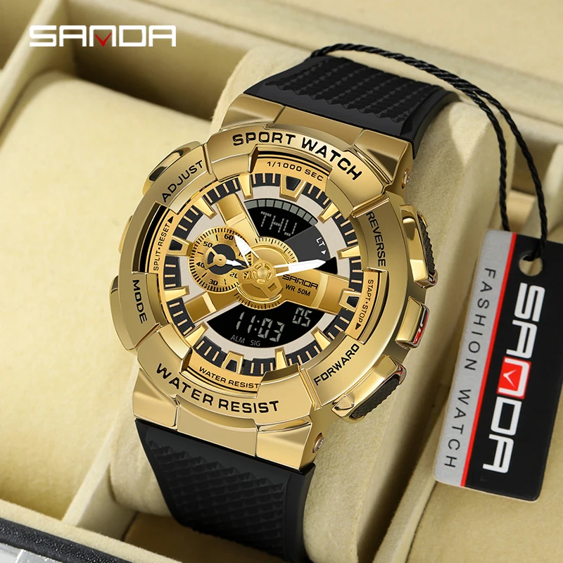 SANDA Brand Sport Watches Mens Military Waterproof Shockproof Watch Dual  Display Auto Date Male Digital Wristwatches Reloj 9004