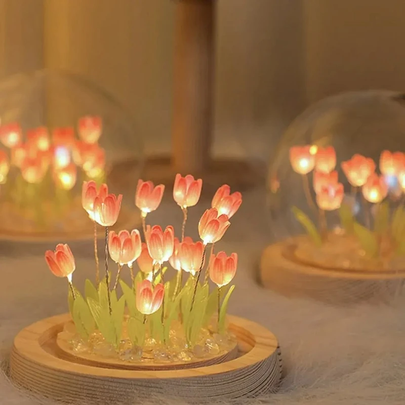 Artificial Tulip Flower Night Light LED Bedside Lamp Bedroom Decor Christmas Birthday Gifts Table Artificial Plants Artificial Flowers Artificial Flower Bouquet