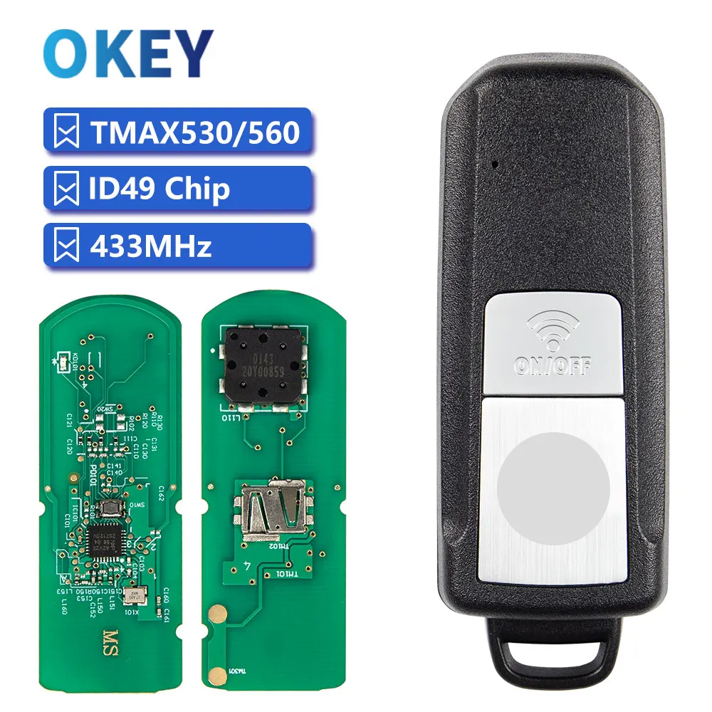 Okey Remote Motorcycle Key For YAMAHA T-MAX 530/560 TMAX530 TMAX560 2016-2021 ID49 433MHz Smart Key