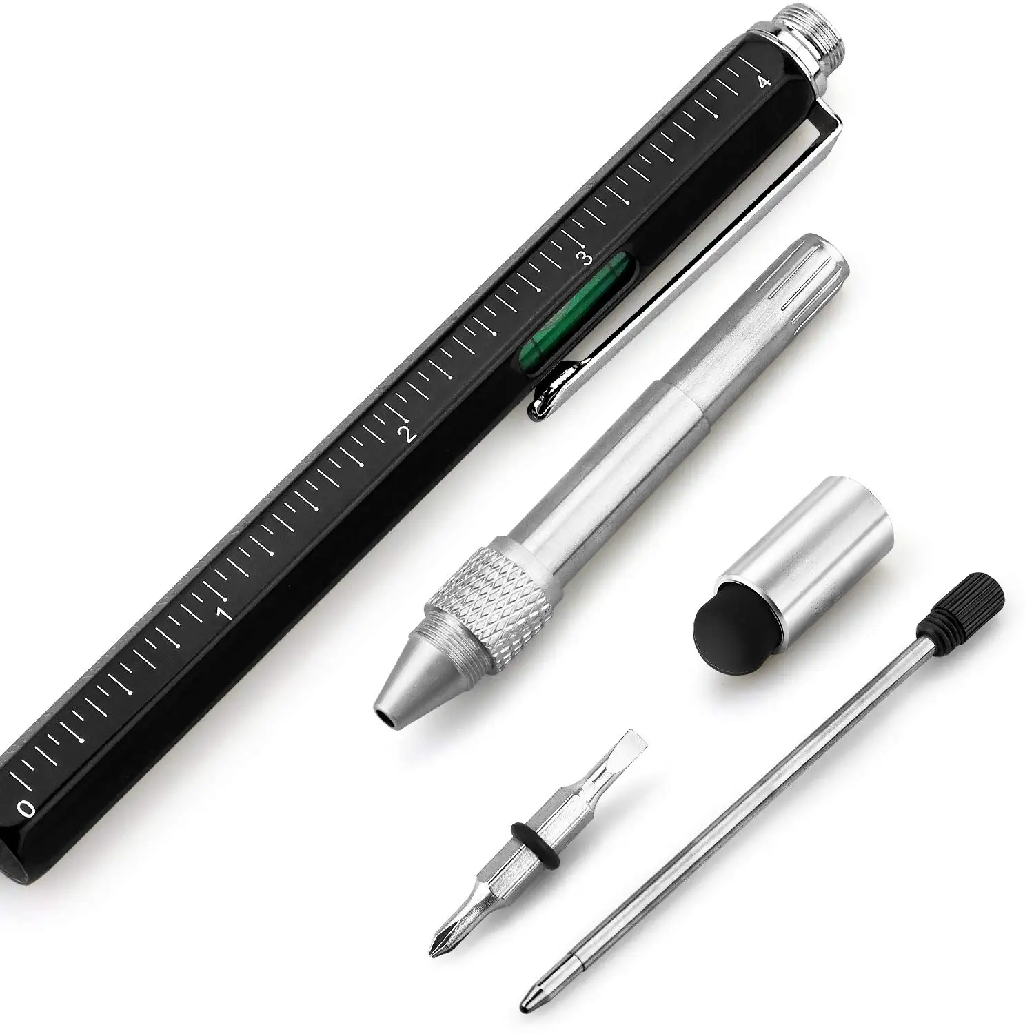 6-in-1 Multitool Pen - Stylus, Ruler, Level, Screwdriver - Novelty Holiday Present For Men, Handyman - Black