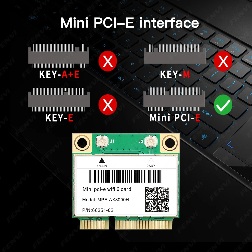 WiFi 6 MPE-AX3000H 미니 PCI-E 무선 카드 BT5.2 듀얼 밴드 2.4G/5GHz 2974M 802.11AX MU-MIMO 노트북용 초저 지연 시간 Win10