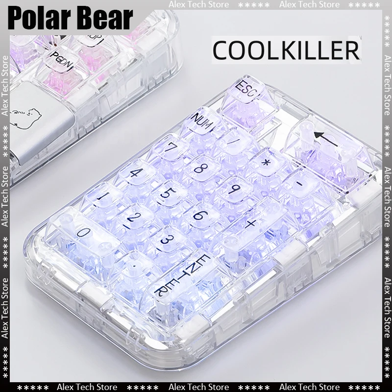 

Coolkiller Polar Bear 19keys Transparent Mini Keypad 3 Mode 2.4g Wireless Type-c Portable Pad Pad Numeric Keypads Calculator