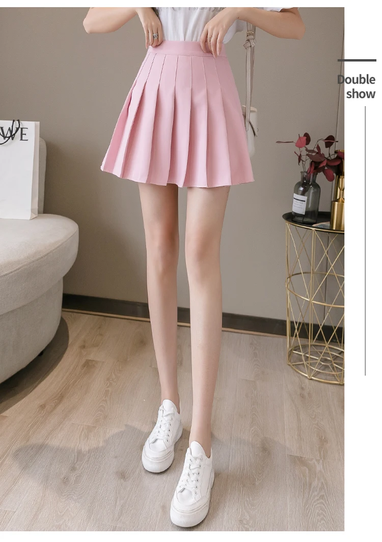 Shintime Women Sweet High Waist Pleated Skirt Girls Harajuku Mini Skirts Lady 2021 Summer Slim Short School Uniform Skirt Womens satin midi skirt