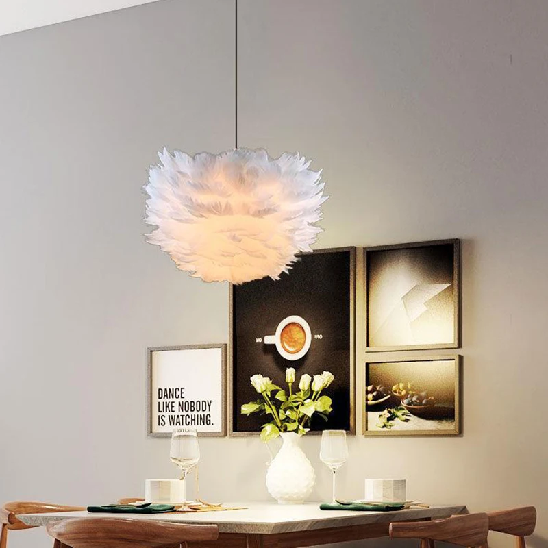 

Fairy Modern Feather Pendant Lampshade E27 Lamp Holder Hanging Lamp Goose Feather Ceiling Lights Cover Bedroom Dining Room