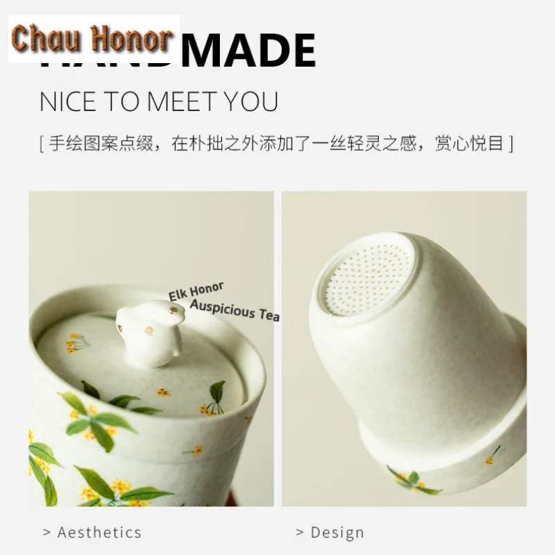 Hand-painted Osmanthus Flowers Travel Tea Set Kit Elegant 1 Pot 3 Cups Tea Maker Organizer Portable Outdoor Handbag Accessories