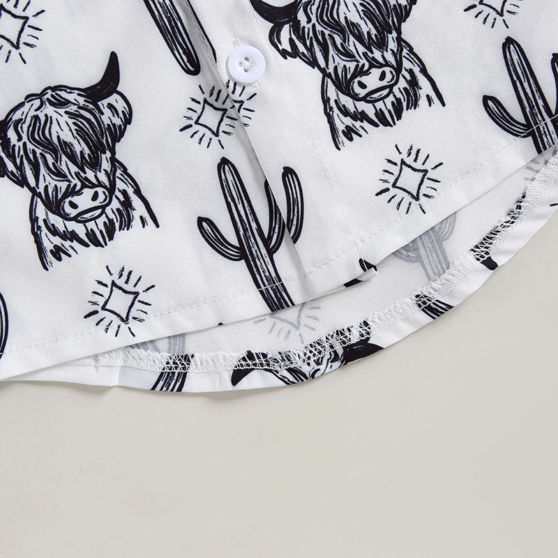 Fashion Summer Baby Boys Shirts Cattle Cactus Graphic Print Short Sleeve Button Shirts For Kids Blouse Tops Children Clothing