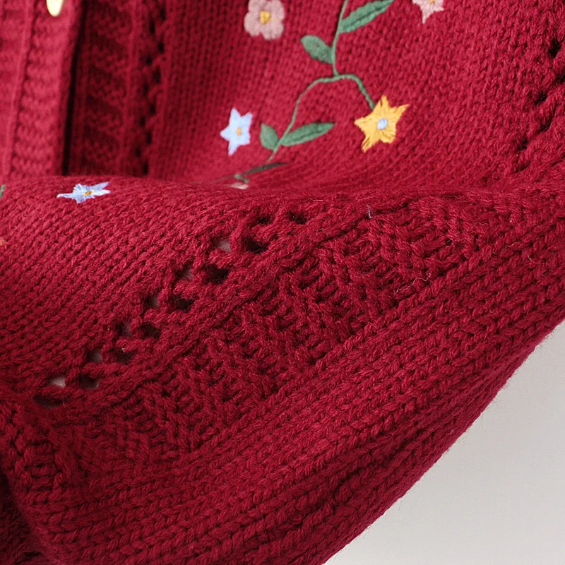 Little Fresh Embroidered Hollow Knit Sweater Vest Womens Plus Size Autumn Casual Clothing Fashion V-Neck Cardigan E2 3023