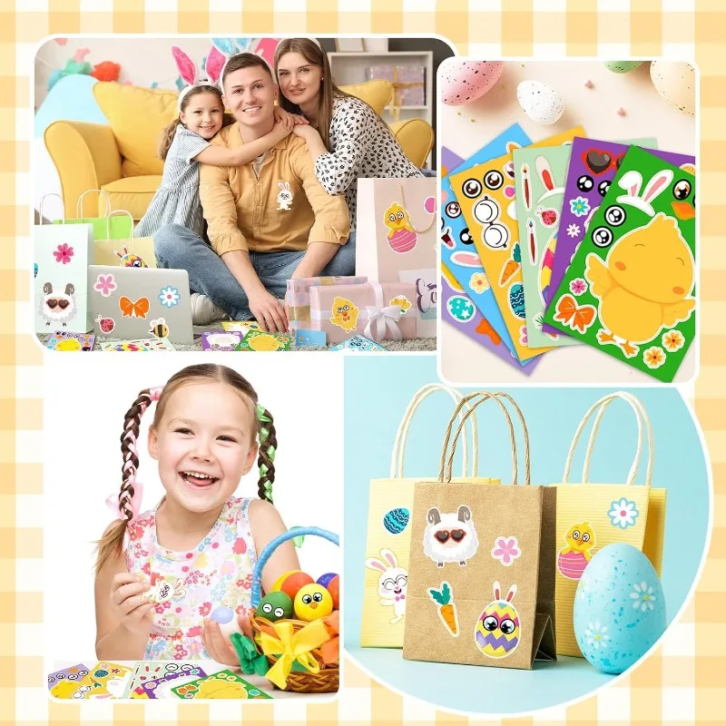 Make-A-Face Easter Stickers 12pcs Funny Bunny Chick Egg Puzzle, DIY Activity for Children’s Easter Party, Classroom Gift