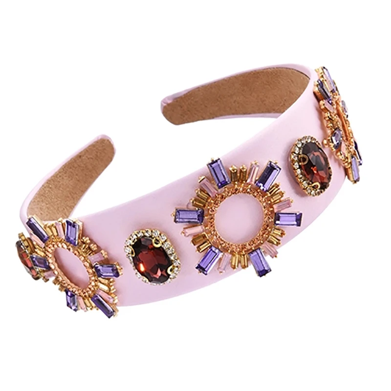 

ZHINI Bohemia Ethnic Colorful Wide Headband Luxury Charming Zircon Crystal Handmade Hair Bands for Women Hair Accessories