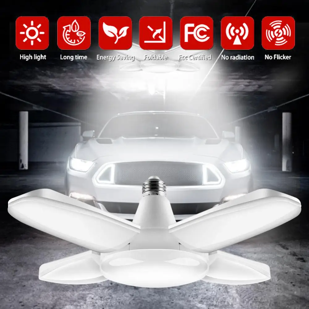 1pcs LED Garage Light Deformable Ceiling Light 90 Degrees Adjustable High-Bay Garage For Warehouse Workshop Folding