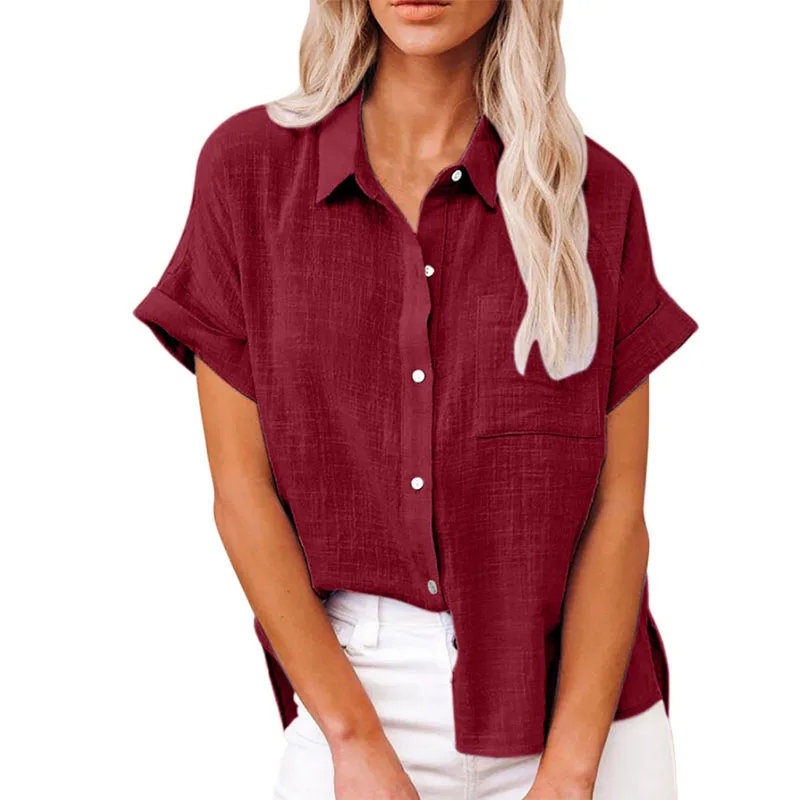 S2d6ef2d83ee24b31b39db1f5768a7e7d5 Solid Casual Loose Shirts For Women Summer Vintage Women's Oversized Shirts And Blouses Fashion Elegant Youth Female Tops Mallzona