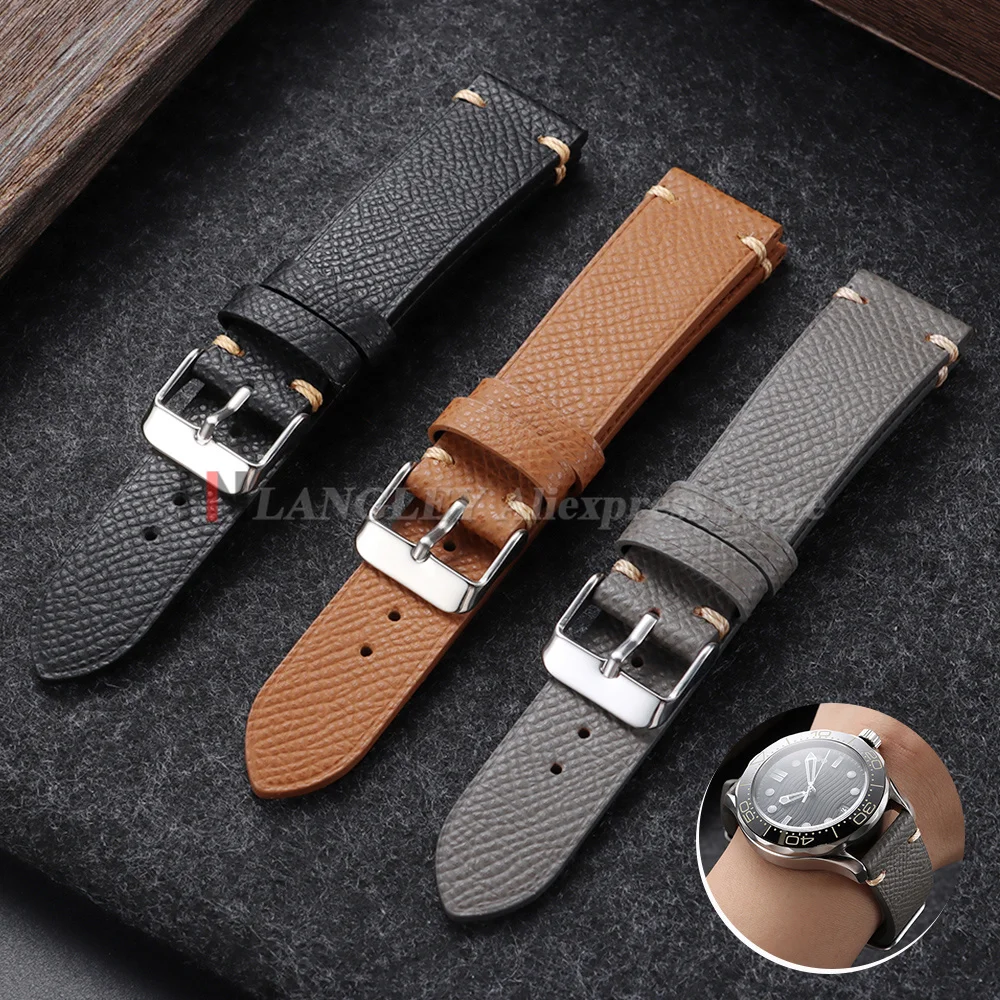 Handcrafted Vintage Leather Watch Band with Detailed Stitching