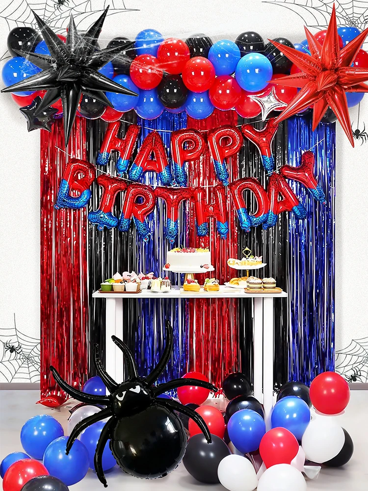 1/2/68-teiliges Geburtstagsset im Spinnen-Thema, Spinnen-Thema Happy Birthday Banner und Ballons, Jungen-Geburtstag, Halloween