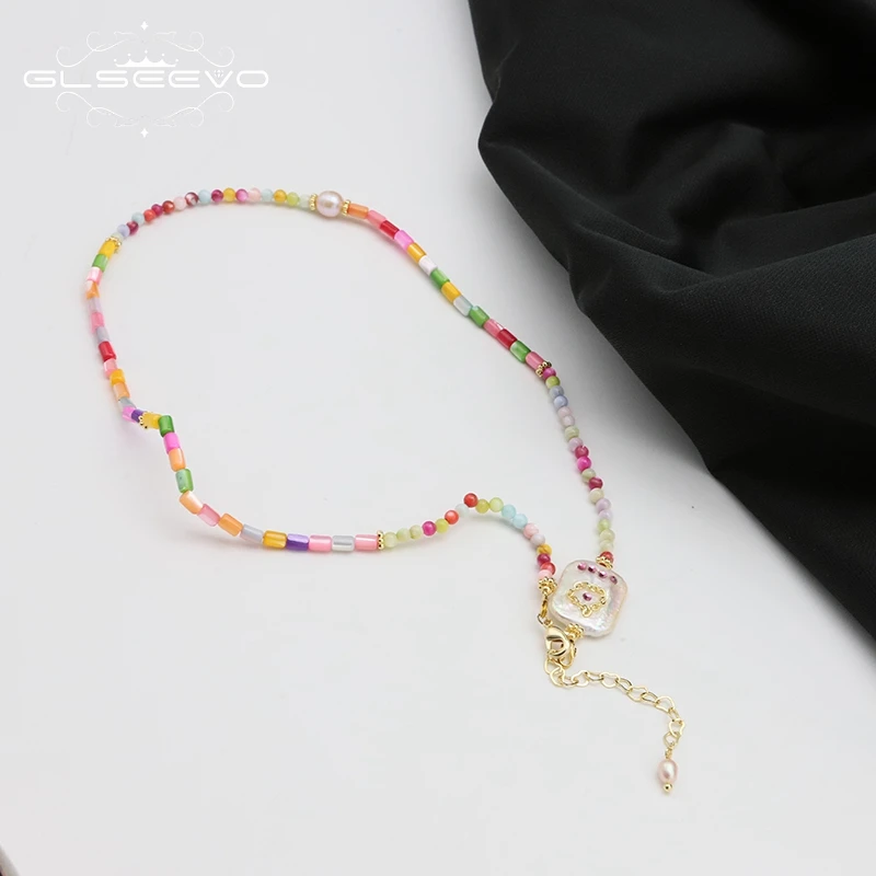 GLESEEVO 여성용 스퀘어 바로크 진주 세트, 목걸이 펜던트, 심플한 패션, 반짝이는 쇄골 체인, 웨딩 쥬얼리, 파티 선물