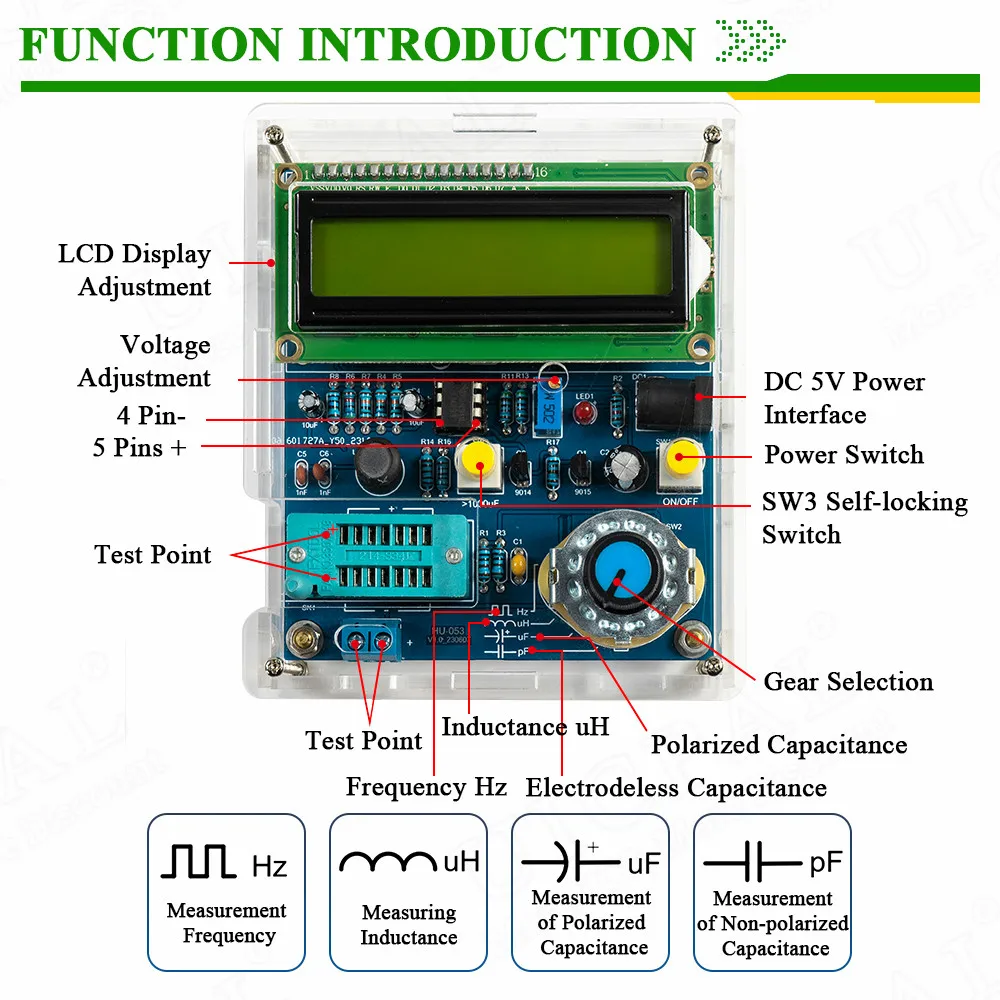 Tester di induttanza di capacità Kit elettronico fai-da-te Display di misurazione della frequenza PCB Progetto di saldatura fai-da-te Pratica di saldatura - immagine 4
