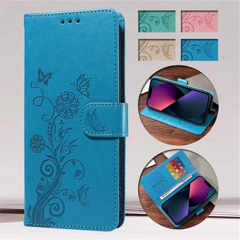 Fringed Iris Leather Flip Wallet Phone Case with Card Slot