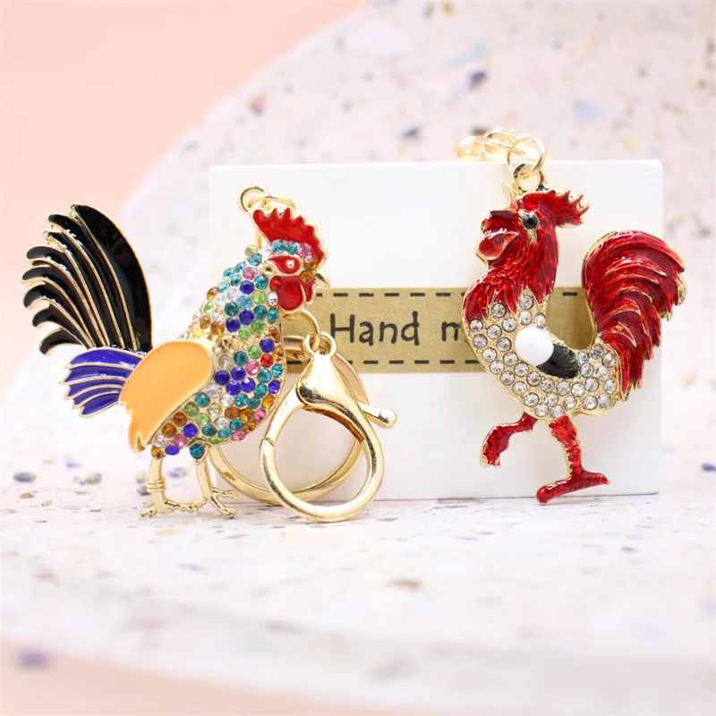 キーホルダー・キーリング Chinese New Year Rooster Keychain Bling Rooster Keychains Glitter Rhinestone Pendant Keychain