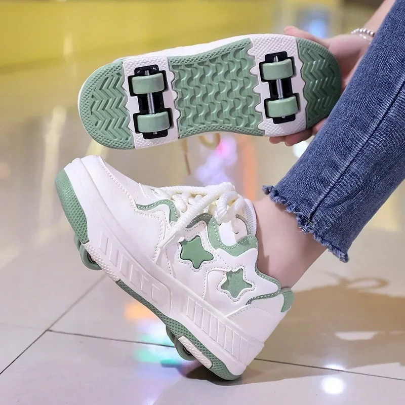 Kids Roller Skate Shoes - Rechargeable Wheels Fashion Color Shiny Birthday for Boys and Girls Two-in-one Casual Shoes