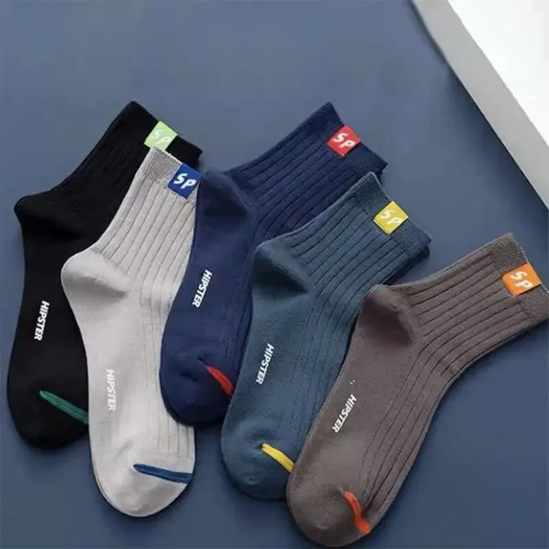 Men Socks 5 Pairs Mid-Calf Socks Warm Long Sweat-Absorbing Breathable Trendy Versatile Fall And Winter Sports Sock