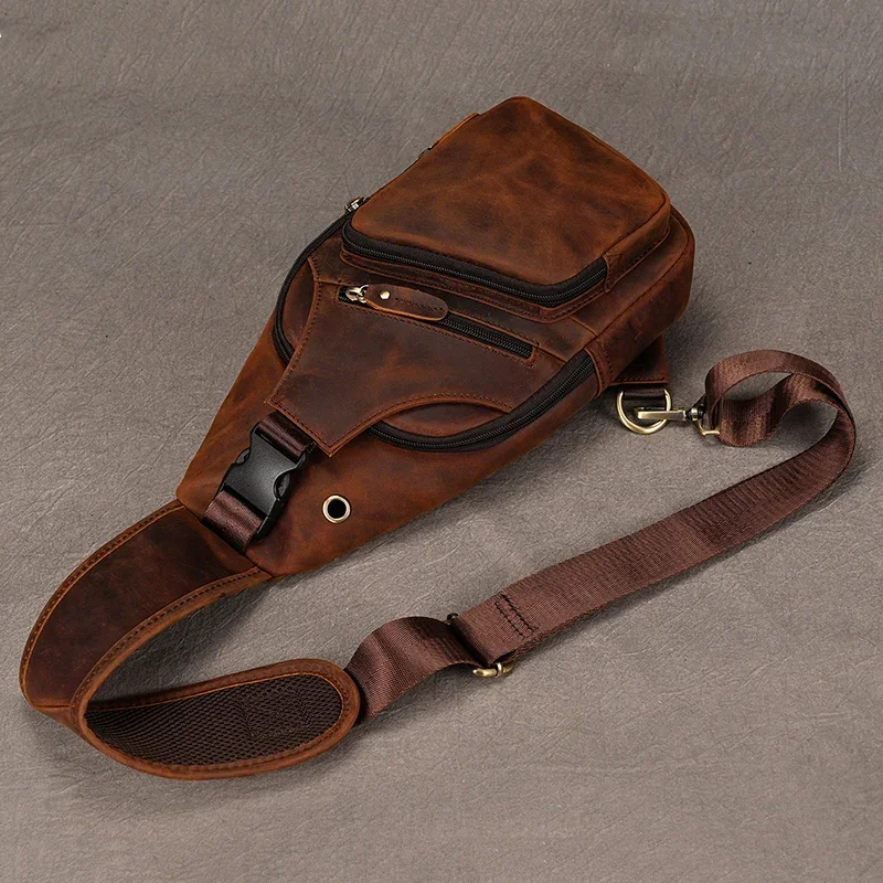 Genuine Leather Chest Bag for Men Outdoor Gym Sport Riding Biking