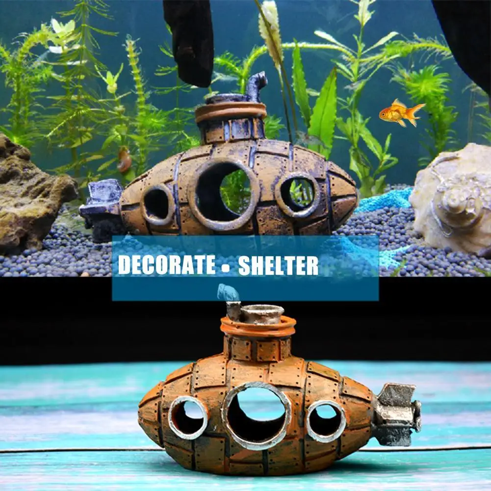 

Decoration Fish Tank Decoration Fish Hiding Cave Retro Old Submarine Aquarium Great