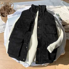 

EOENKKY Vest Men's Winter Casual Jacket Warm Stand Collar Jacket Vest Men's Sleeveless Corduroy Jacket Parka Vest Men