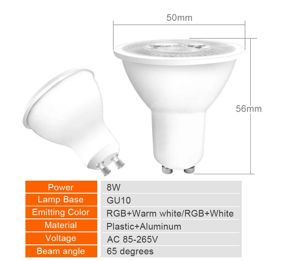 Description Picture 4 of item4Pcs LED Bulb Light GU10 RGB Dimmable Atmosphere Night 8W Spotlight with IR Remote Control Memory Function for Living Room