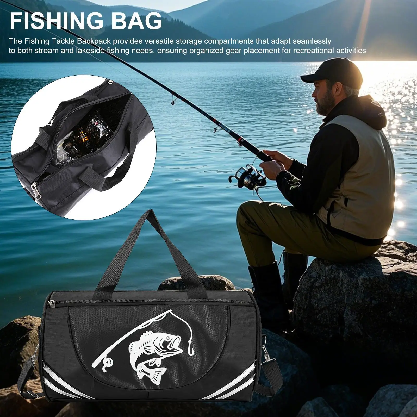 Fishing Tackle Bag Large Capacity Tackle Storage Bag Multifunctional Angling Organizer For Outdoor Beach Camping Hiking Lake